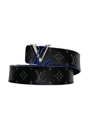 Louis Vuitton Belt Ceinture LV Line Black Blue Monogram Eclipse Reversible